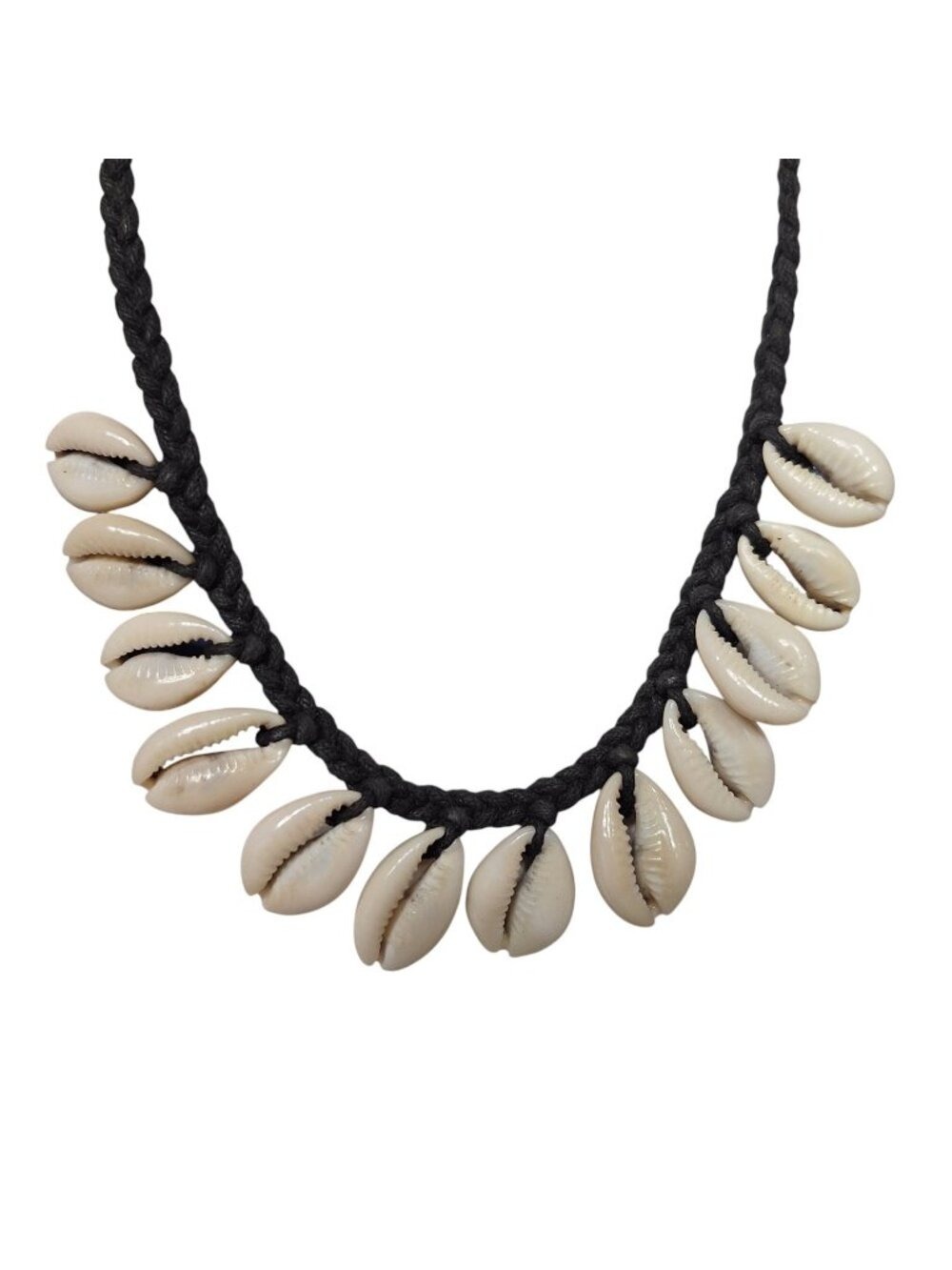 Vintage Cowrie Shell Necklace Black Braided Cord Choker